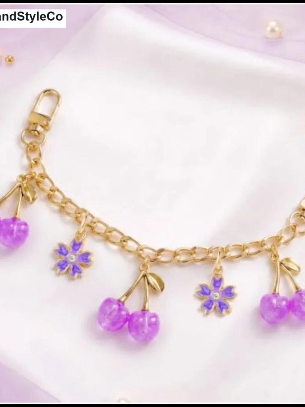 Vintage Cherry Flower Gold Keychain Bag Extender Chain